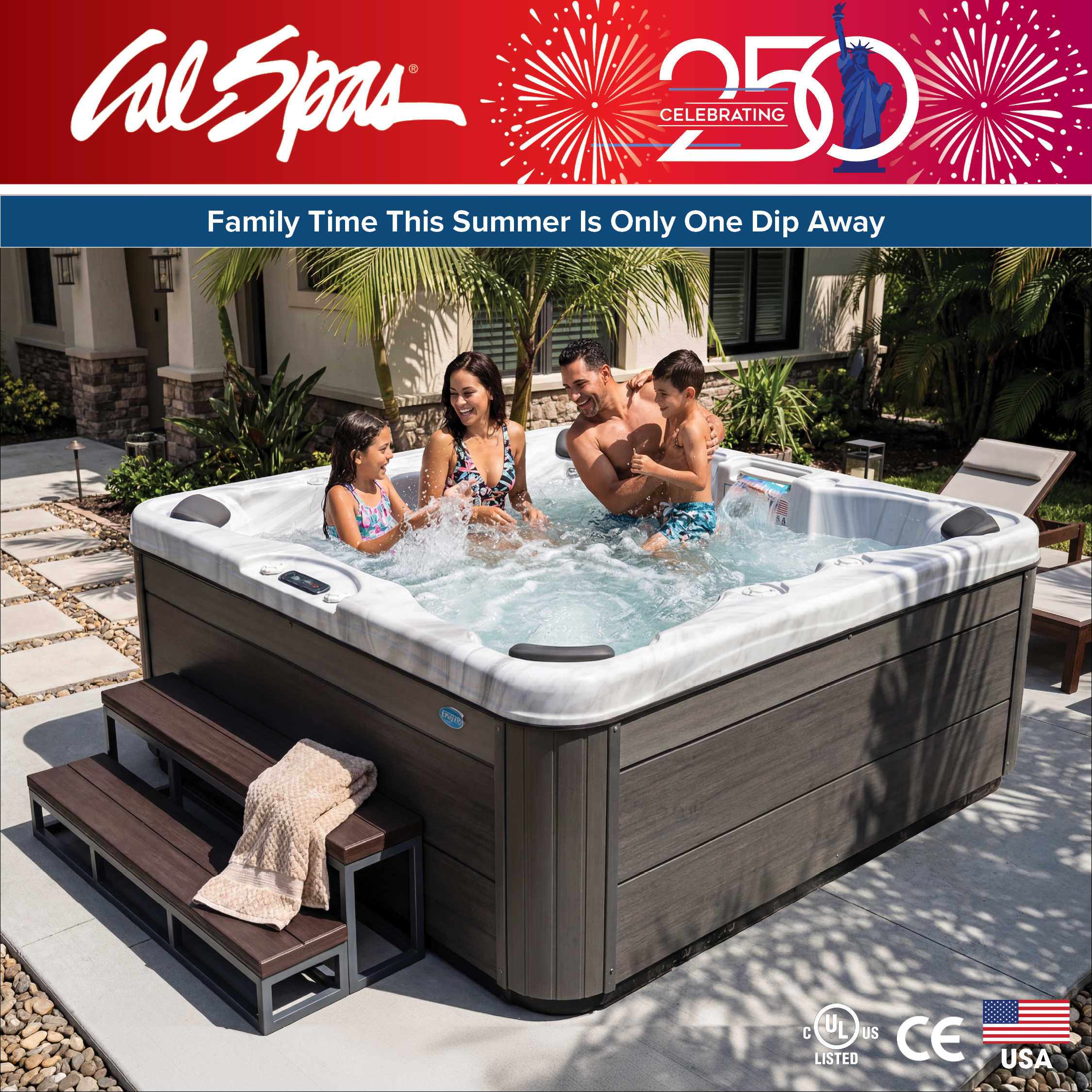 Calspas hot tub being used in a family setting - Syracuse